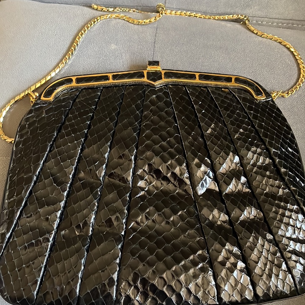 Authentic Vintage Black Python Judith Leiber Even… - image 3